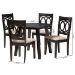 Baxton Studio Louisa Modern Beige Fabric and Dark Brown Finished Wood 5-Piece Dining Set - BSOEvie-Sand/Dark Brown-5PC Dining Set
