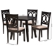 Baxton Studio Louisa Modern Beige Fabric and Dark Brown Finished Wood 5-Piece Dining Set - BSOEvie-Sand/Dark Brown-5PC Dining Set