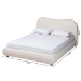 Baxton Studio Maya Mid-Century Modern Cream Boucle Fabric and Oak Brown Finished Wood Queen Size Platform Bed - BSOBBT61130-Maya-Cream/Oak-Queen