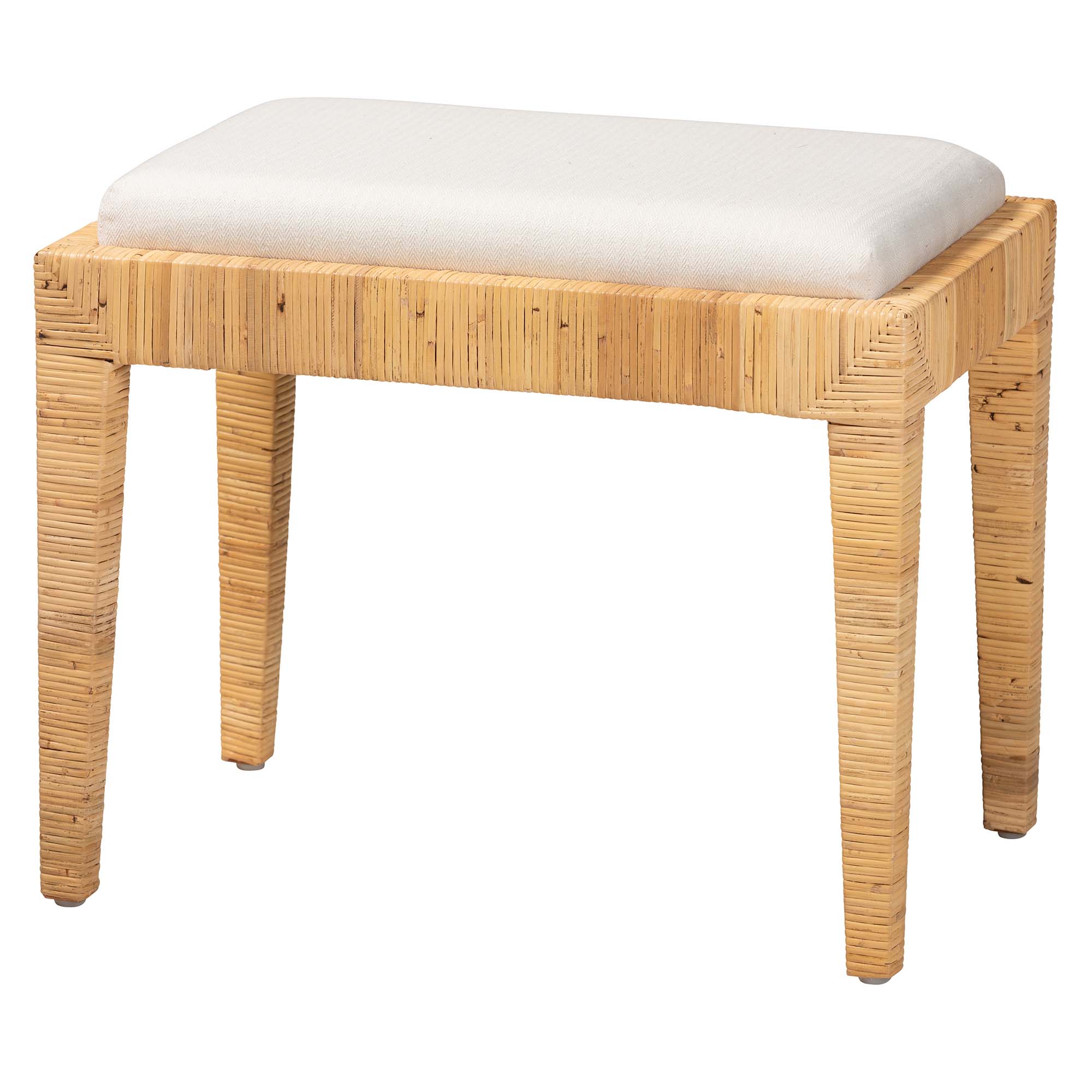 Baxton Studio Sofia Modern Bohemian Natural Brown Rattan and Mahogany Wood Ottoman