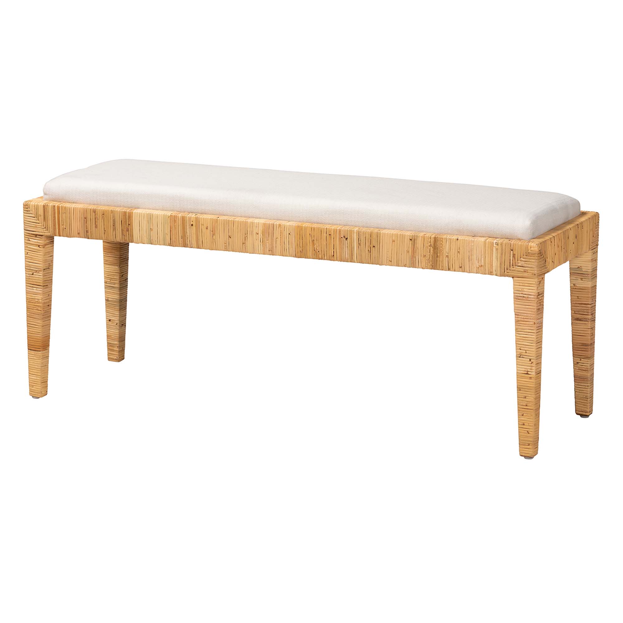 Baxton Studio Sofia Modern Bohemian Natural Brown Rattan and Mahogany Wood Bench
