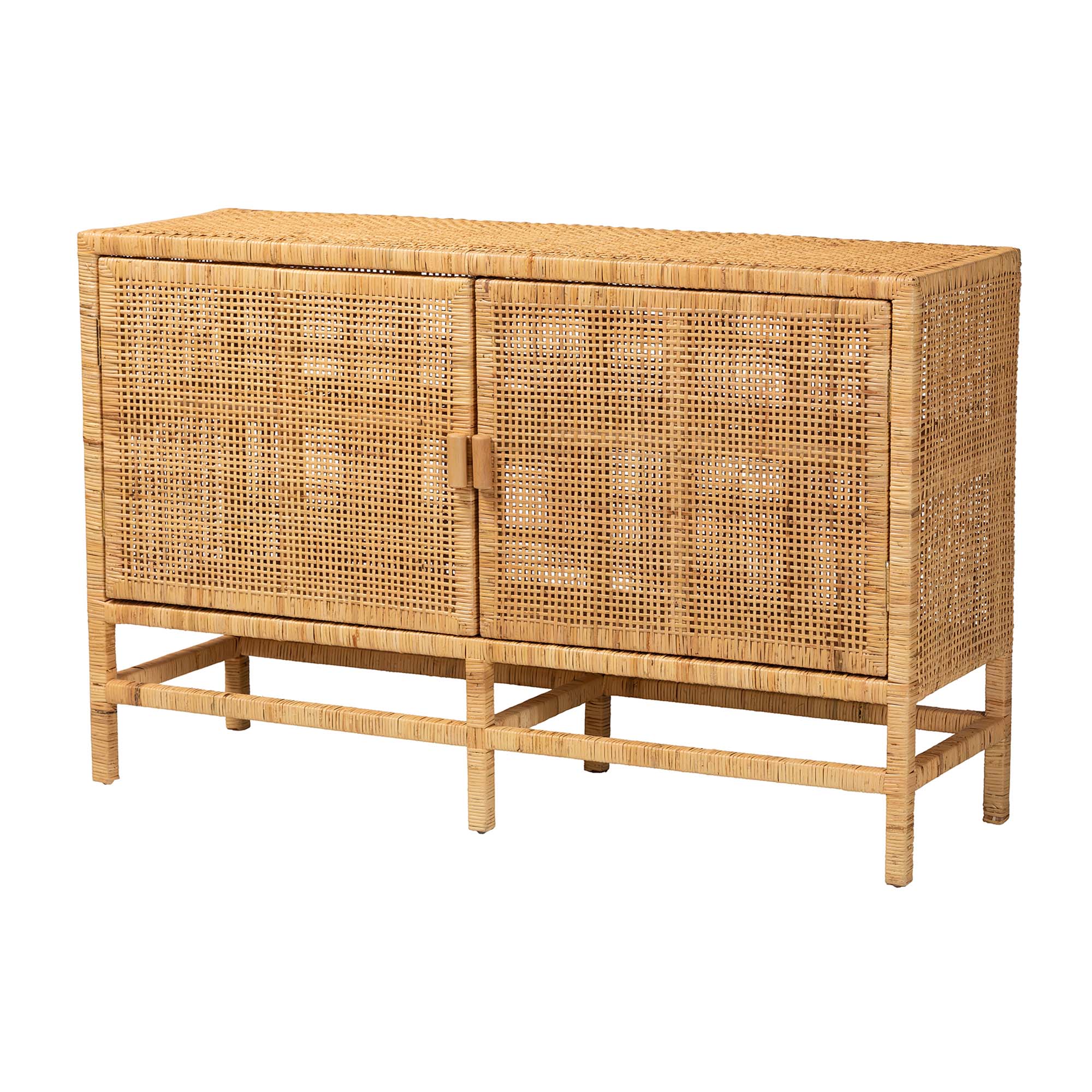 Baxton Studio Vivan Modern Bohemian Natural Brown Rattan and Mahogany Wood Storage Cabinet
