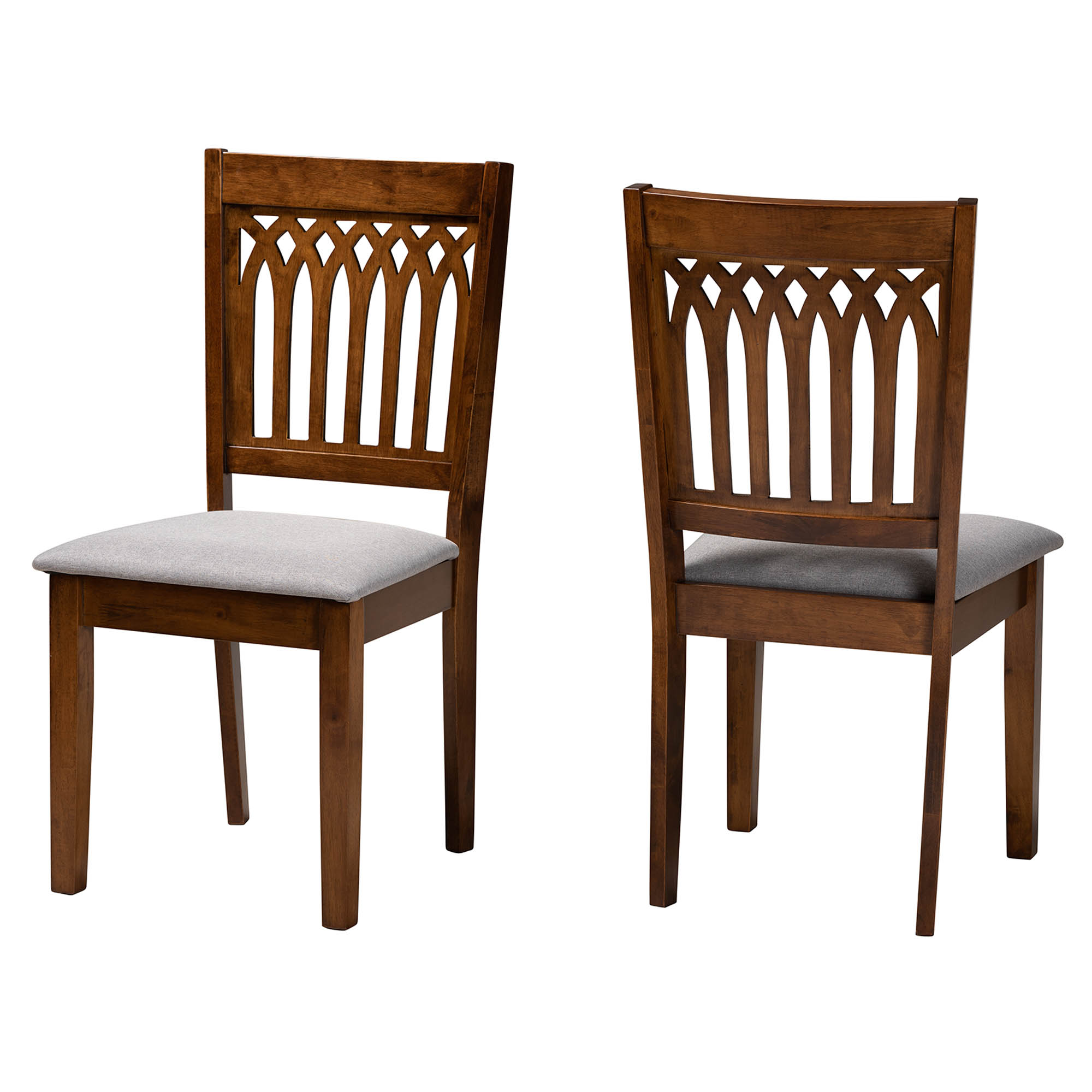 Baxton Studio Genesis Modern Grey Fabric and Walnut Brown Finished Wood 2-Piece Dining Chair Set