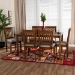 Baxton Studio Genesis Modern Grey Fabric and Walnut Brown Finished Wood 7-Piece Dining Set - BSORH389C-Grey/Walnut-7PC Dining Set