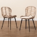 bali & pari Brenna Modern Bohemian Greywashed Rattan and Black Metal 2-Piece Dining Chair Set - BSOBianca-Light Grey Rattan-DC