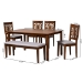 Baxton Studio Olympia Modern Grey Fabric and Walnut Brown Finished Wood 6-Piece Dining Set - BSORH386C-Grey/Walnut-6PC Dining Set