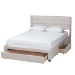 Baxton Studio Braylon Mid-Century Modern Transitional Beige Fabric and Dark Brown Finished Wood Queen Size 3-Drawer Storage Platform Bed - BSOCF 9270-A-Coronado-A-Beige-Queen
