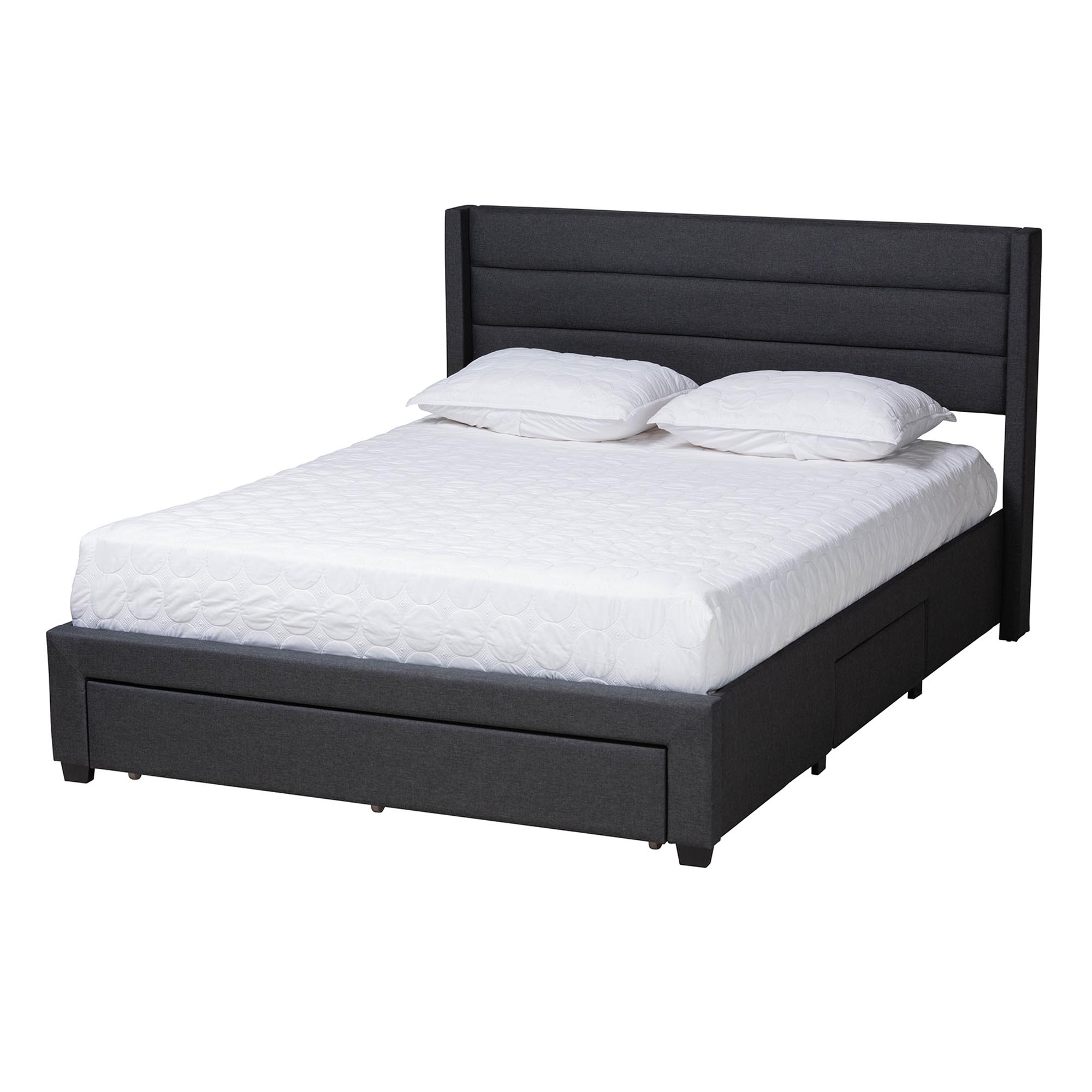 Baxton Studio Braylon Mid-Century Modern Transitional Charcoal Grey Fabric and Dark Brown Finished Wood Queen Size 3-Drawer Storage Platform Bed