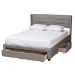 Baxton Studio Braylon Mid-Century Modern Transitional Light Grey Fabric and Dark Brown Finished Wood Queen Size 3-Drawer Storage Platform Bed - BSOCF 9270-A-Coronado-A-Grey-Queen