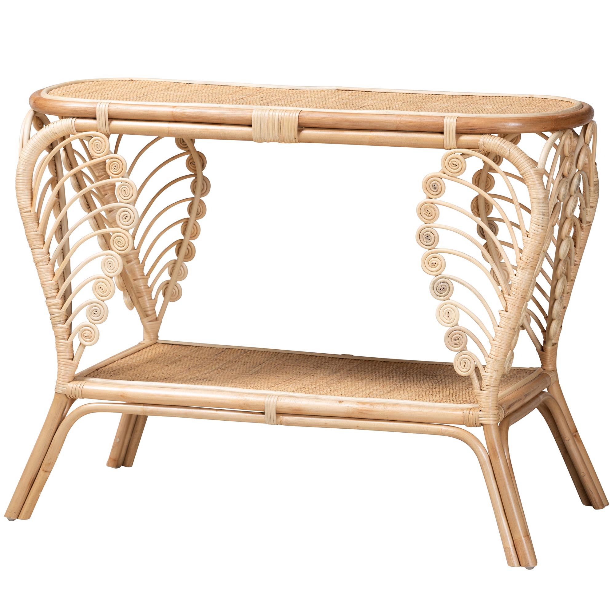 Baxton Studio Bastet Modern Bohemian Natural Brown Rattan 2-Tier Console Table