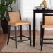 bali & pari Lingga Modern Bohemian Dark Brown Mahogany Wood and Natural Rattan Counter Stool - BSOLingga-Mahogany-CS