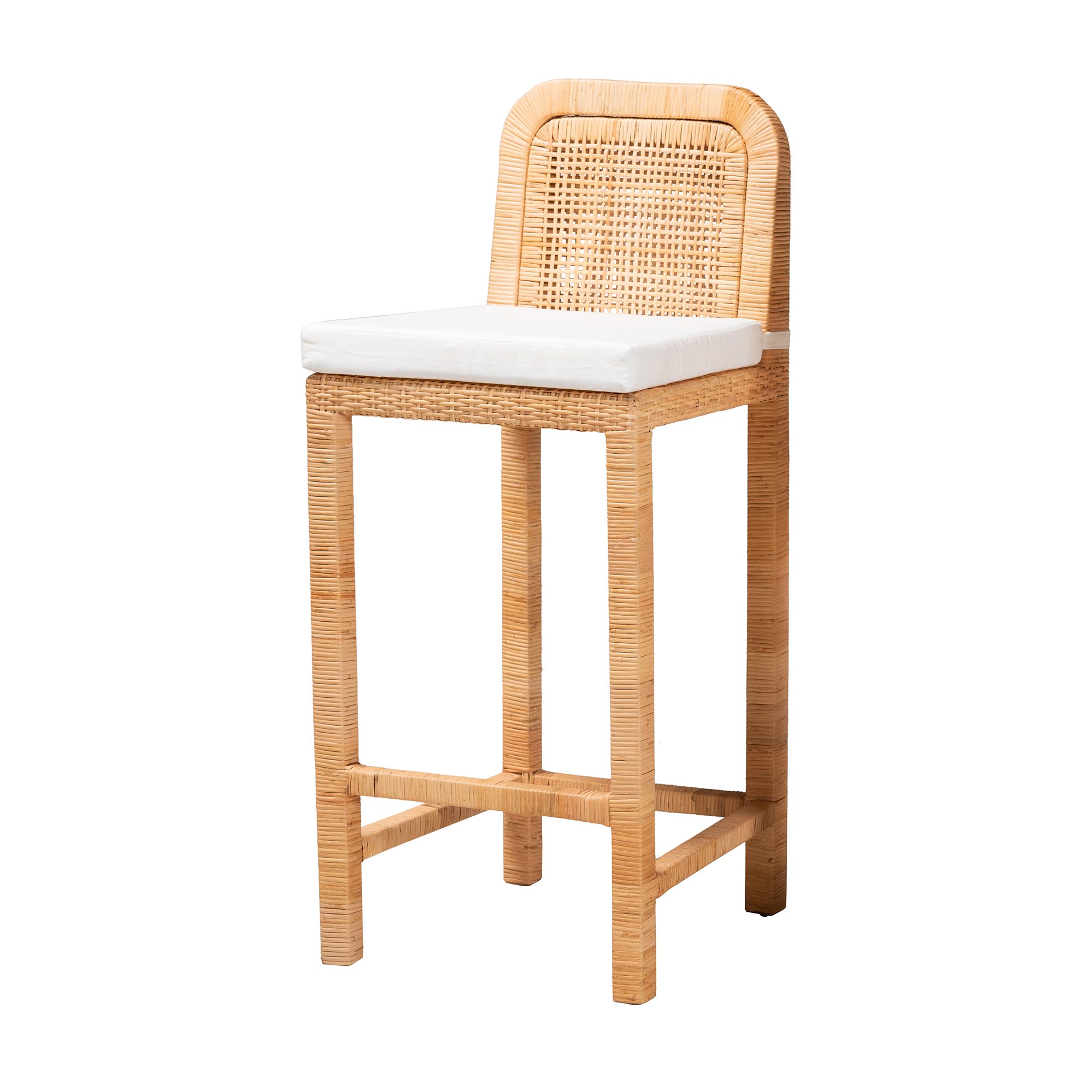 Baxton Studio Zariah Modern Bohemian Natural Brown Rattan and Mahogany Wood Bar Stool