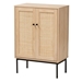Baxton Studio Sherwin Mid-Century Modern Light Brown and Black 2-Door Storage Cabinet with Woven Rattan Accent