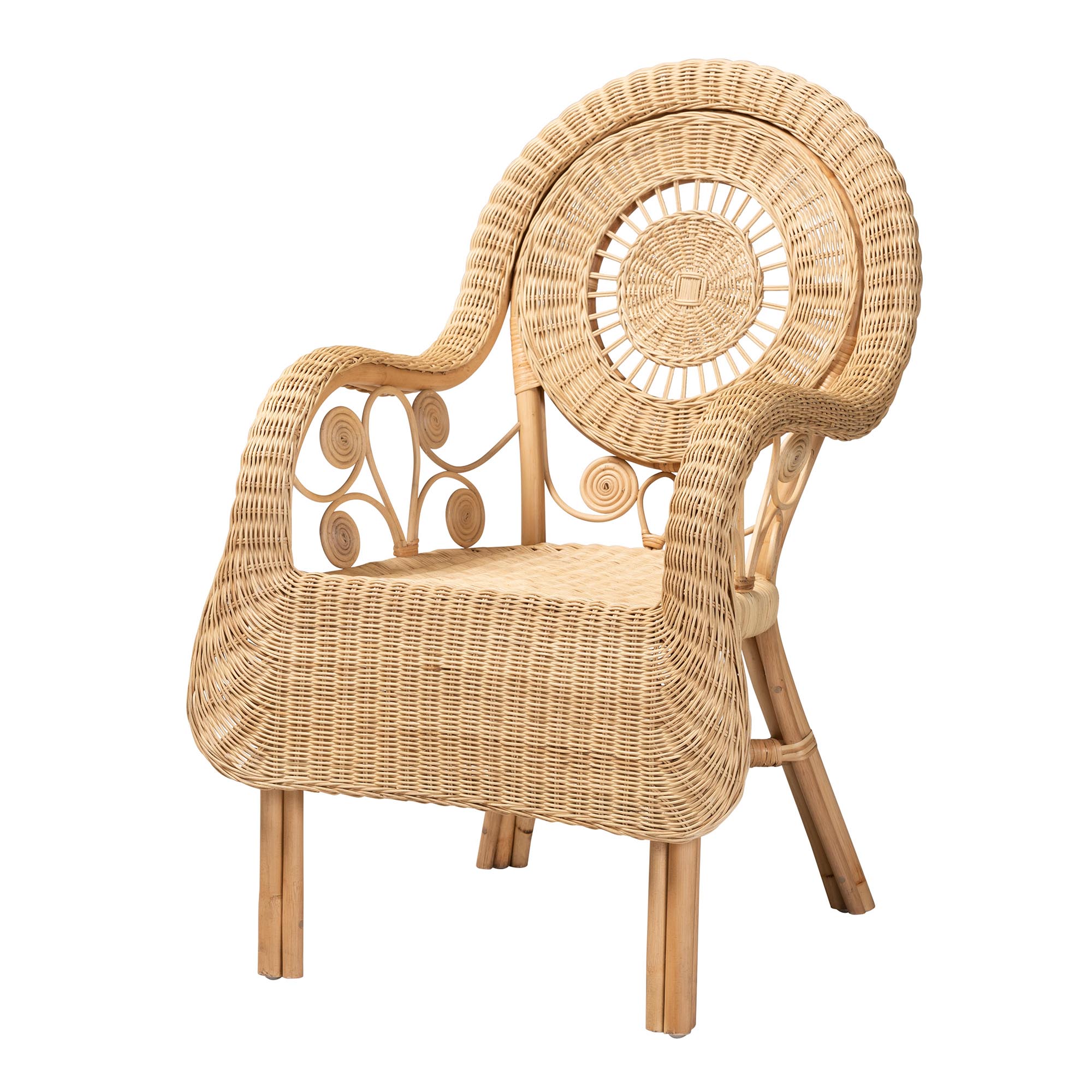 Baxton Studio Putri Modern Bohemian Natural Rattan Arm Chair