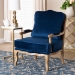 Baxton Studio Jules Traditional Navy Blue Fabric and French Oak Brown Finished Wood Accent Chair - BSOBBT5470-Navy Blue/French Oak-Chair