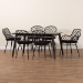 Baxton Studio Aniceta Modern Bohemian Black Finished Wood and Rattan 7-Piece Dining Set - BSOKYG013C-Black-7PC Dining Set