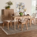 Baxton Studio Ballerina Modern Bohemian Greywashed Rattan and Natural Brown Finished Mahogany Wood 5-Piece Dining Set - BSOKYG004C-Natural Oak/Light Grey-5PC Dining Set