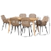 Baxton Studio Emmali Modern Bohemian Greywashed Rattan and Natural Brown Finished Wood 7-Piece Dining Set - BSOKYG015C-Natural Oak/Light Grey-7PC Dining Set