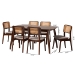 Baxton Studio Dannon Mid-Century Modern Grey Fabric and Walnut Brown Finished Wood 7-Piece Dining Set - BSOCS001C-Walnut/Light Grey-7PC Dining Set