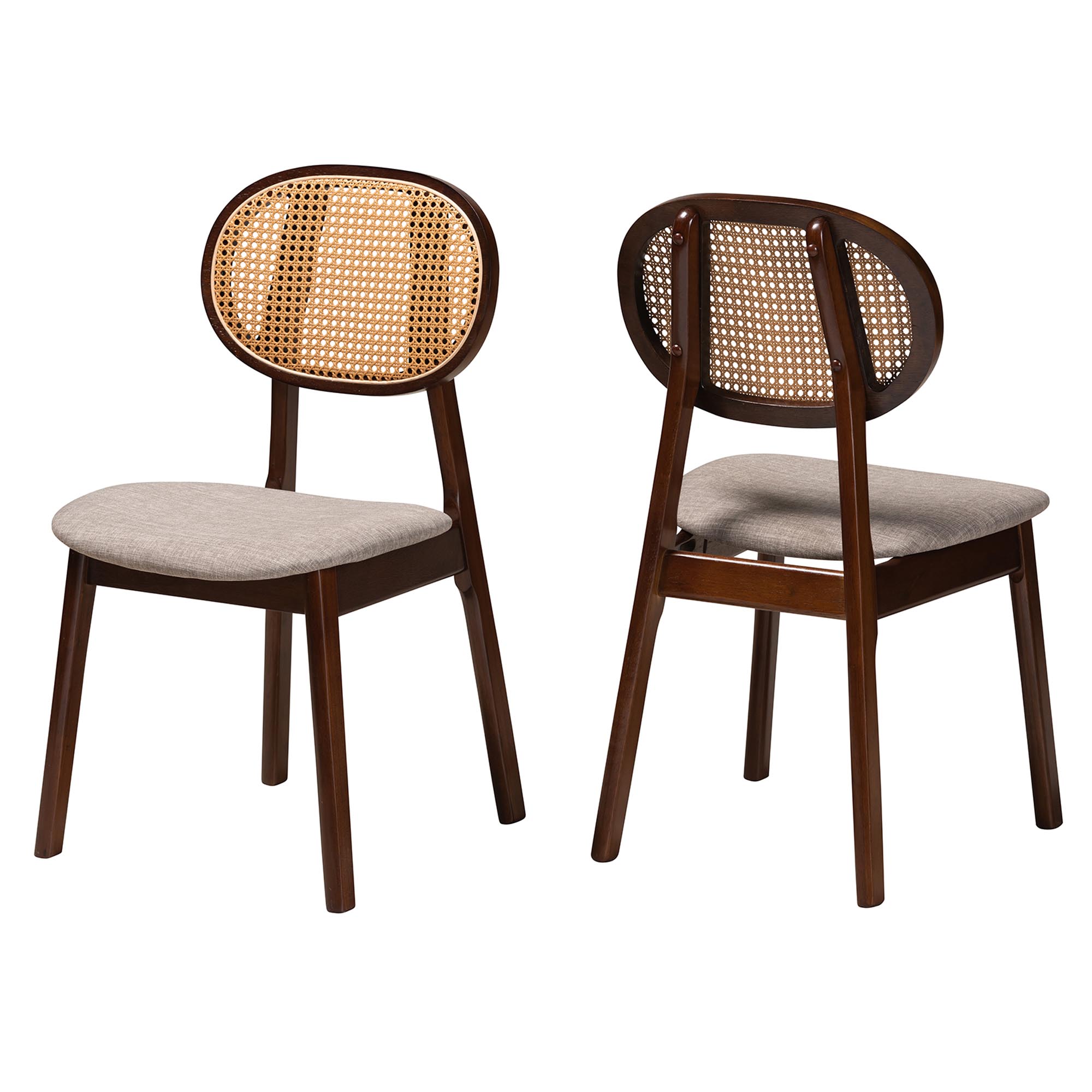 Baxton Studio Darrion Mid-Century Modern Grey Fabric and Walnut Brown Finished Wood 2-Piece Dining Chair Set