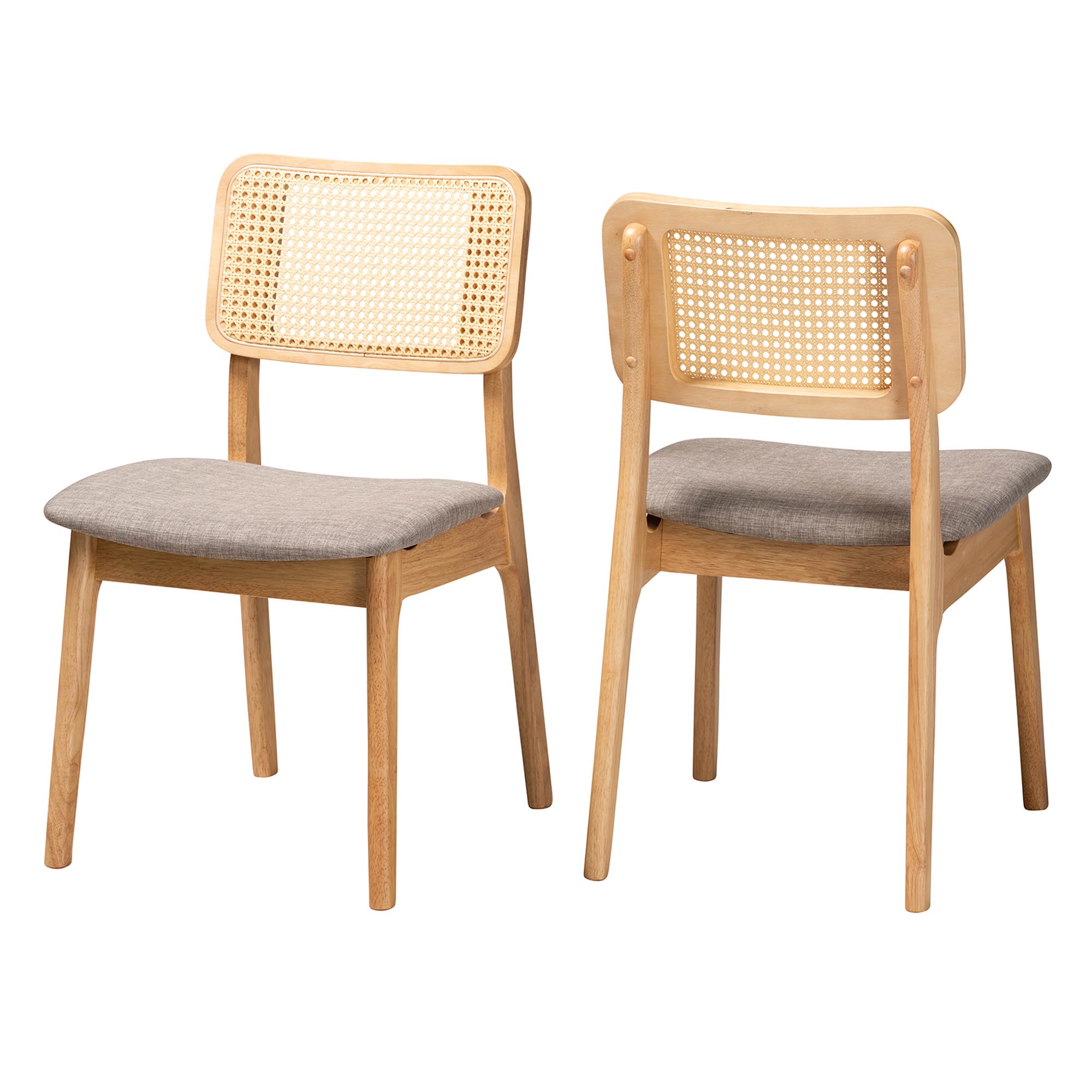 Baxton Studio Dannon Mid-Century Modern Grey Fabric and Ntural Oak Finished Wood 2-Piece Dining Chair Set