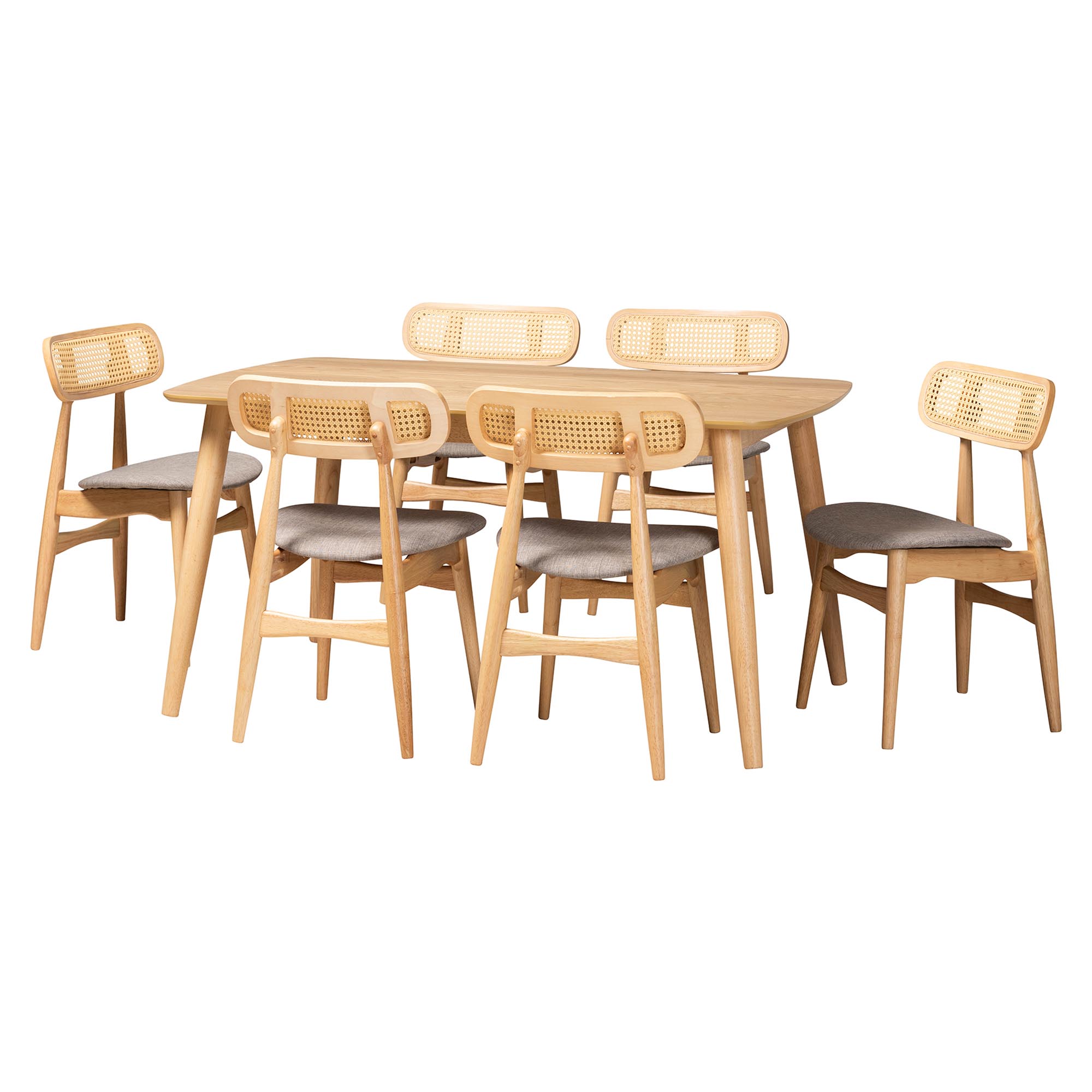 Baxton Studio Tarana Mid-Century Modern Grey Fabric and Natural Oak Finished Wood 7-Piece Dining Set