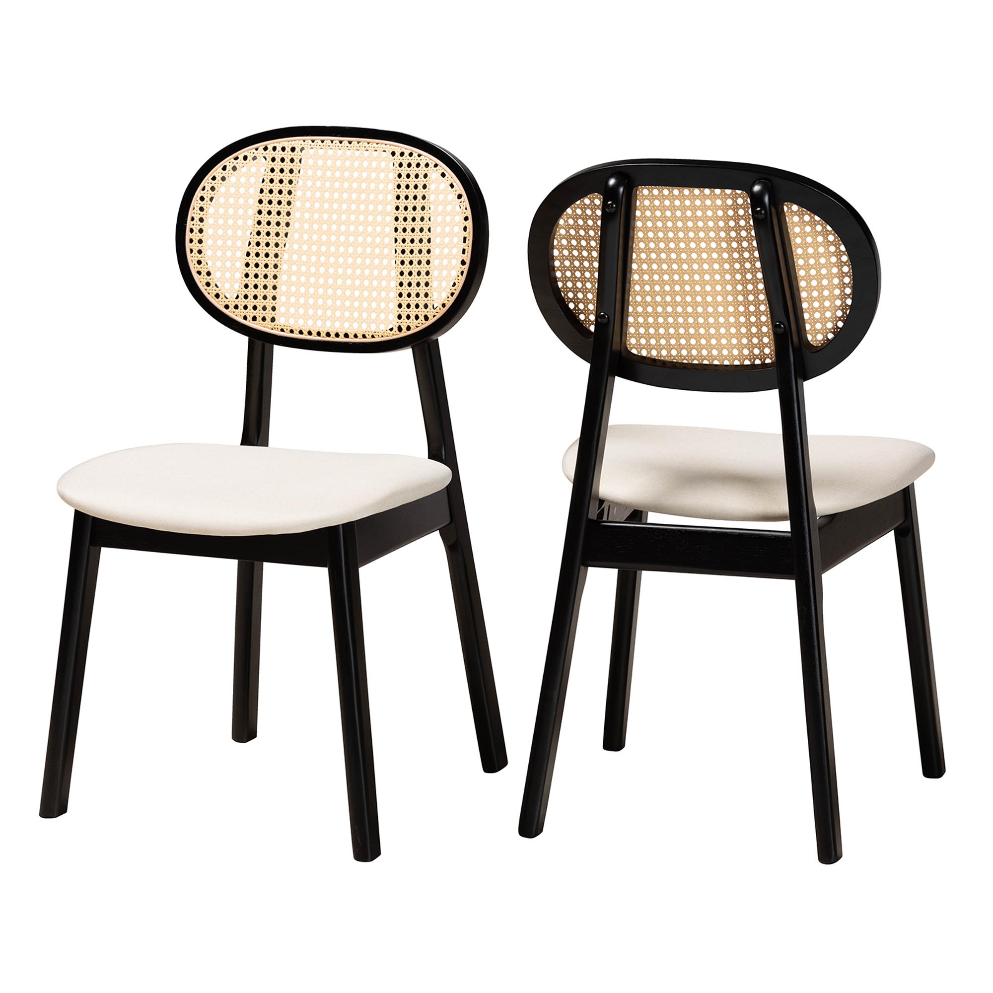 Baxton Studio Darrion Mid-Century Modern Cream Fabric and Black Finished Wood 2-Piece Dining Chair Set