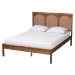 Baxton Studio Blossom Classic and Traditional Ash Walnut Finished Wood and Rattan Queen Size Platform Bed