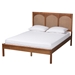 Baxton Studio Blossom Classic and Traditional Ash Walnut Finished Wood and Rattan Queen Size Platform Bed
