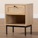 Baxton Studio Sherwin Mid-Century Modern Light Brown and Black 1-Drawer End Table with Woven Rattan Accent - BSOSR221172-Rattan-ET
