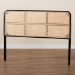 bali & pari Lainer Modern Bohemian Black Finished Bayur Wood and Natural Bamboo Queen Size Headboard - BSOLMZ12-Black/Natural Rattan-Headboard Queen