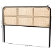 bali & pari Lainer Modern Bohemian Black Finished Bayur Wood and Natural Bamboo Queen Size Headboard - BSOLMZ12-Black/Natural Rattan-Headboard Queen