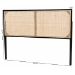 bali & pari Aurelia Modern Bohemian Black Finished Bayur Wood and Natural Rattan Queen Size Headboard - BSOCPT10-Black/Natural Rattan-Headboard Queen