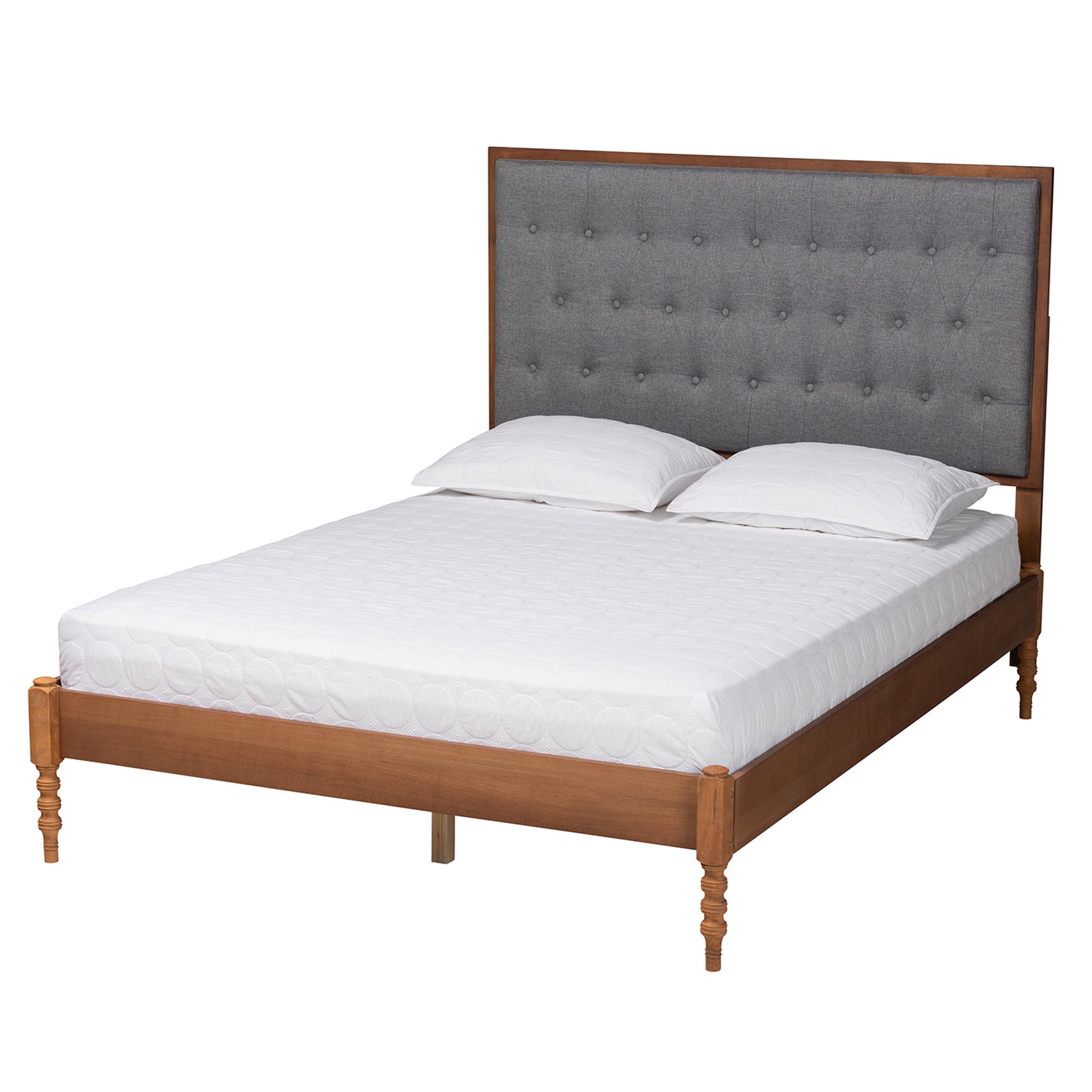 Baxton Studio Odeya Classic and Traditional Grey Fabric and Walnut Brown Finished Wood Queen Size Platform Bed