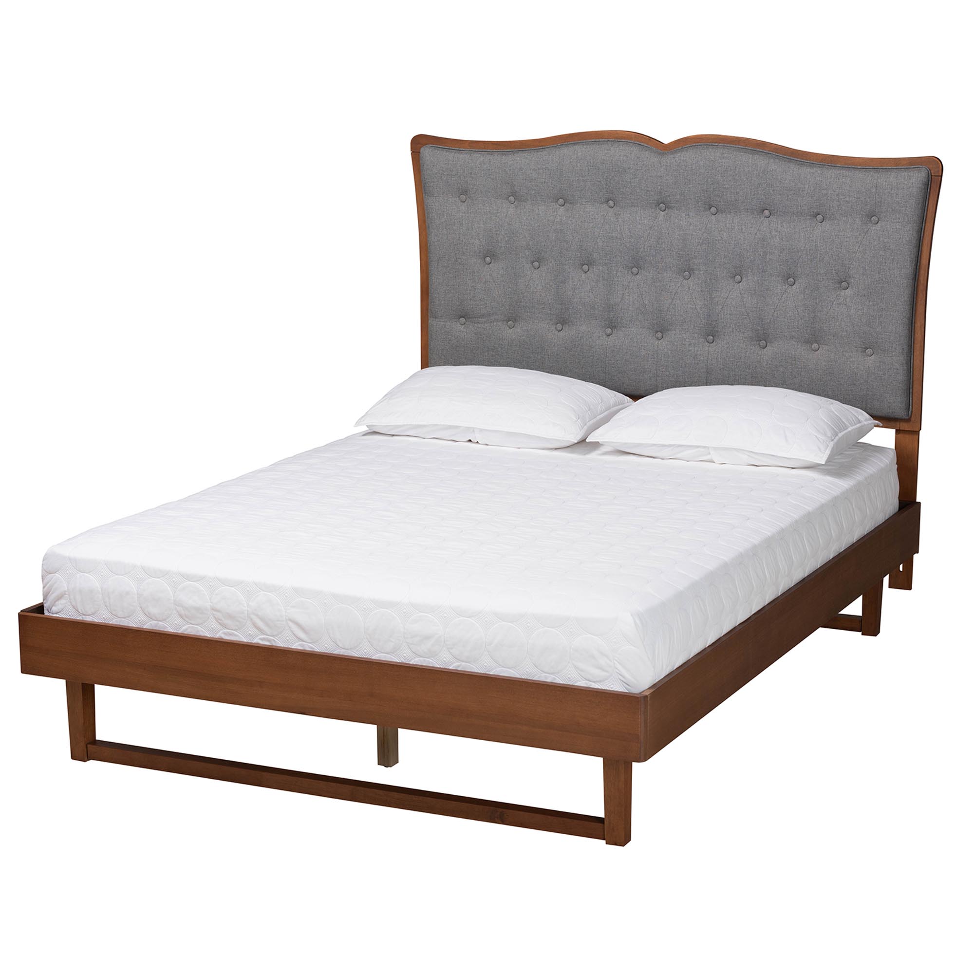 Baxton Studio Padilla Classic and Traditional Grey Fabric and Walnut Brown Finished Wood Queen Size Platform Bed