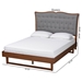 Baxton Studio Padilla Classic and Traditional Grey Fabric and Walnut Brown Finished Wood Queen Size Platform Bed - BSOMG9766/97043-Walnut-Queen