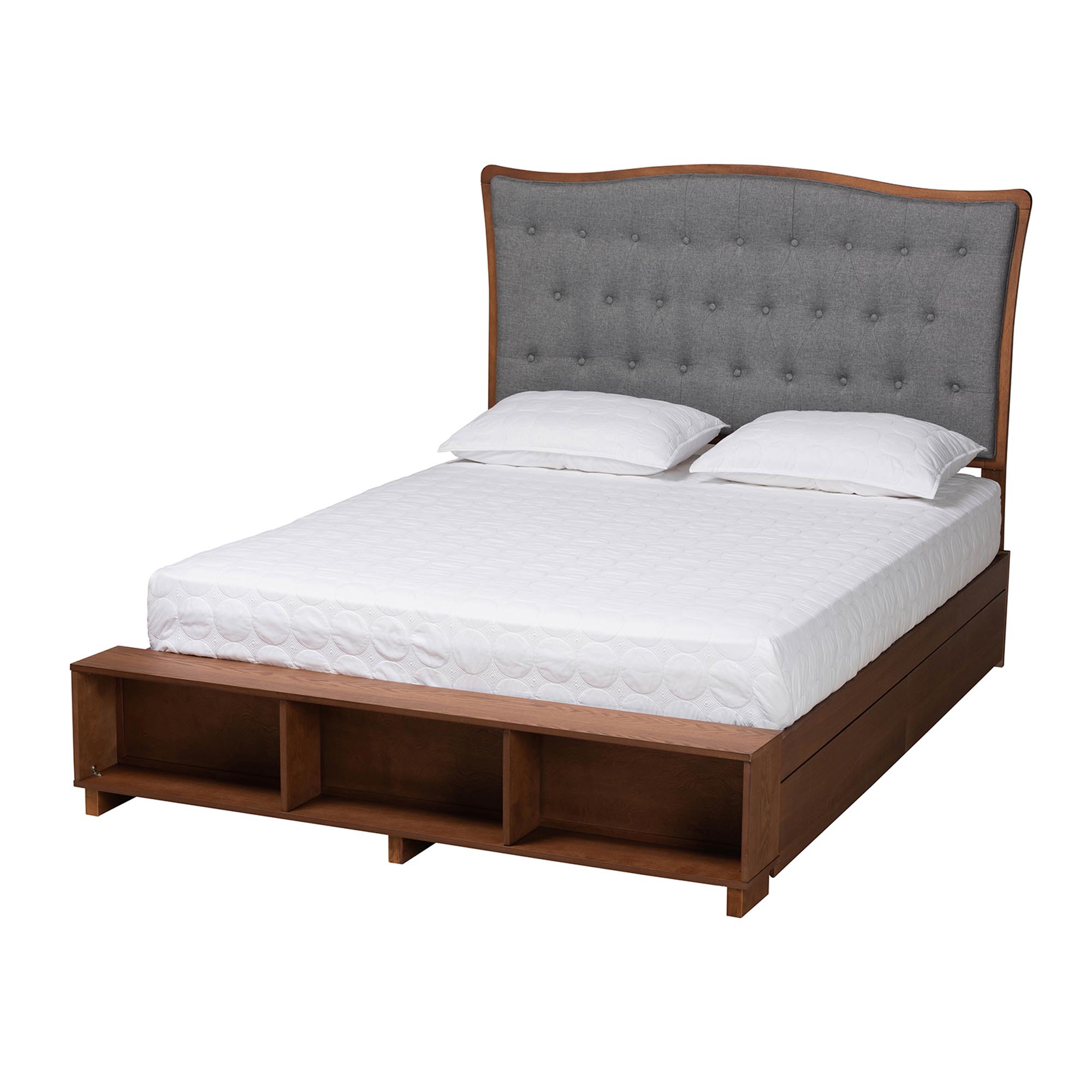 Baxton Studio Kalare Classic Transitional Grey Fabric and Walnut Brown Finished Wood King Size Platform Storage Bed