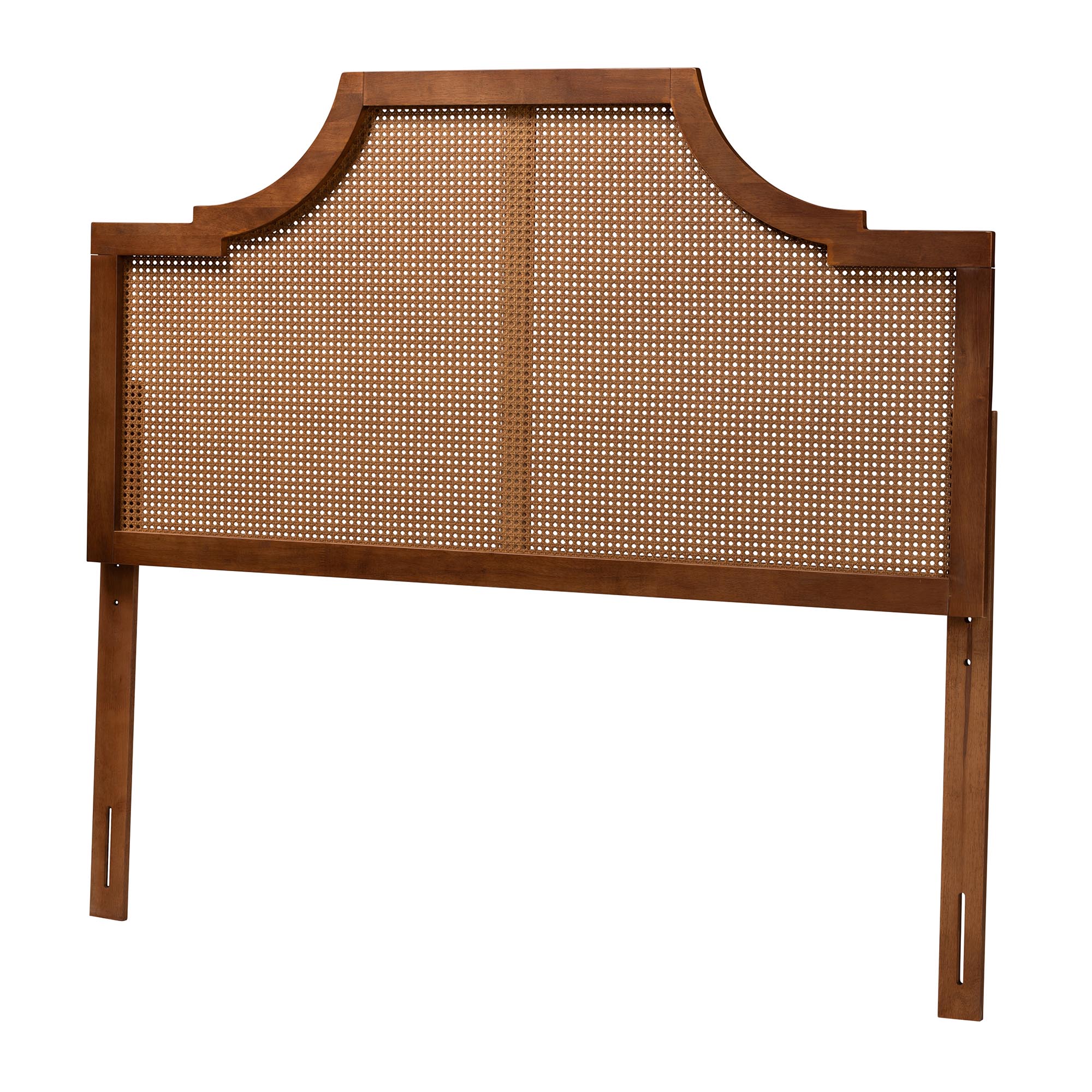 Baxton Studio Risha Mid-Century Modern Ash Walnut Finished Wood and Rattan King Size Headboard
