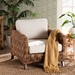 bali & pari Vevina Modern Bohemian Dark Brown Mahogany Wood and Woven Seagrass Arm Chair - BSODCWH 10016-Mahogany/White Cushions-CC
