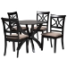 Baxton Studio Noemi Modern Beige Fabric and Dark Brown Finished Wood 5-Piece Dining Set