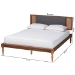 Baxton Studio Eliseo Mid-Century Modern Dark Grey Fabric and Walnut Brown Finished Wood Full Size Platform Bed - BSOMG0005-Rattan-Full