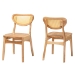 Baxton Studio Nenet Mid-Century Modern Oak Brown Finished Wood and Rattan 2-Piece Dining Chair Set