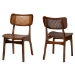 Baxton Studio Tafari Mid-Century Modern Walnut Brown Finished Wood and Rattan 2-Piece Dining Chair Set