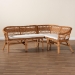 bali & pari Nella Modern Bohemian Natural Brown Rattan 2-Piece Dining Nook Banquette Set - BSONella-Natural/Light Honey Rattan-2PC Bench Set