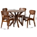 Baxton Studio Giuliana Mid-Century Modern Walnut Brown Finished Wood and Woven Rattan 5-Piece Dining Set - BSORH253C-Walnut Rattan-Round-5PC Dining Set