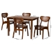 Baxton Studio Jeriah Mid-Century Modern Walnut Brown Finished Wood and Woven Rattan 5-Piece Dining Set - BSORH253C-Walnut Rattan-Rectangle-5PC Dining Set