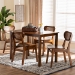 Baxton Studio Jeriah Mid-Century Modern Walnut Brown Finished Wood and Woven Rattan 5-Piece Dining Set - BSORH253C-Walnut Rattan-Rectangle-5PC Dining Set