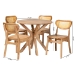 Baxton Studio Donato Mid-Century Modern Oak Brown Finished Wood and Rattan 5-Piece Dining Set - BSORH256C-Natural Rattan-Round-5PC Dining Set