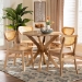 Baxton Studio Donato Mid-Century Modern Oak Brown Finished Wood and Rattan 5-Piece Dining Set - BSORH256C-Natural Rattan-Round-5PC Dining Set