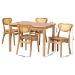 Baxton Studio Haviland Mid-Century Modern Oak Brown Finished Wood and Rattan 5-Piece Dining Set - BSORH256C-Natural Rattan-Rectangle-5PC Dining Set